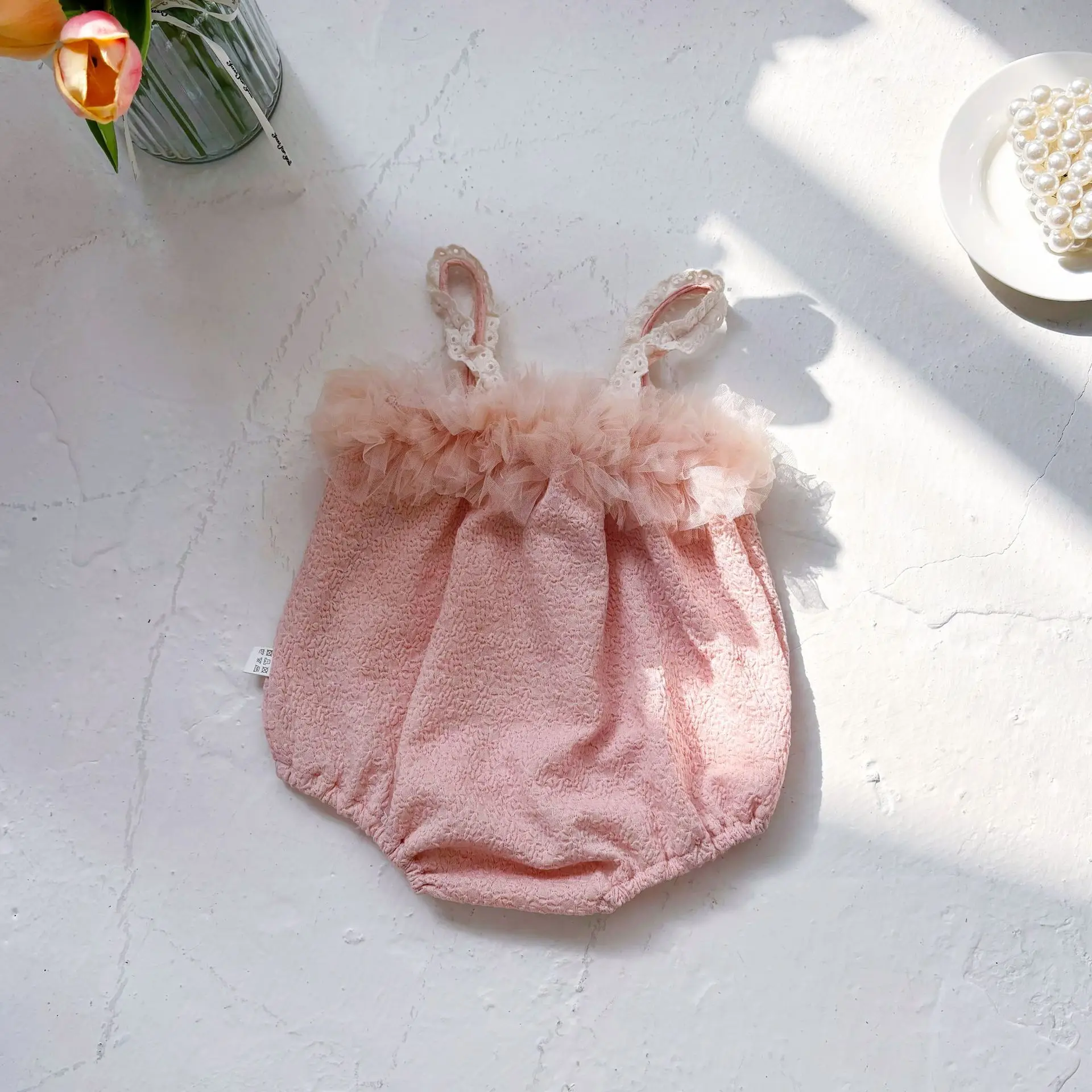 2025 Summer New Baby Lace Strap Rompers Dress Girls Baby Fashion Ruffles Lace Patchwork Sleeveless Rompers