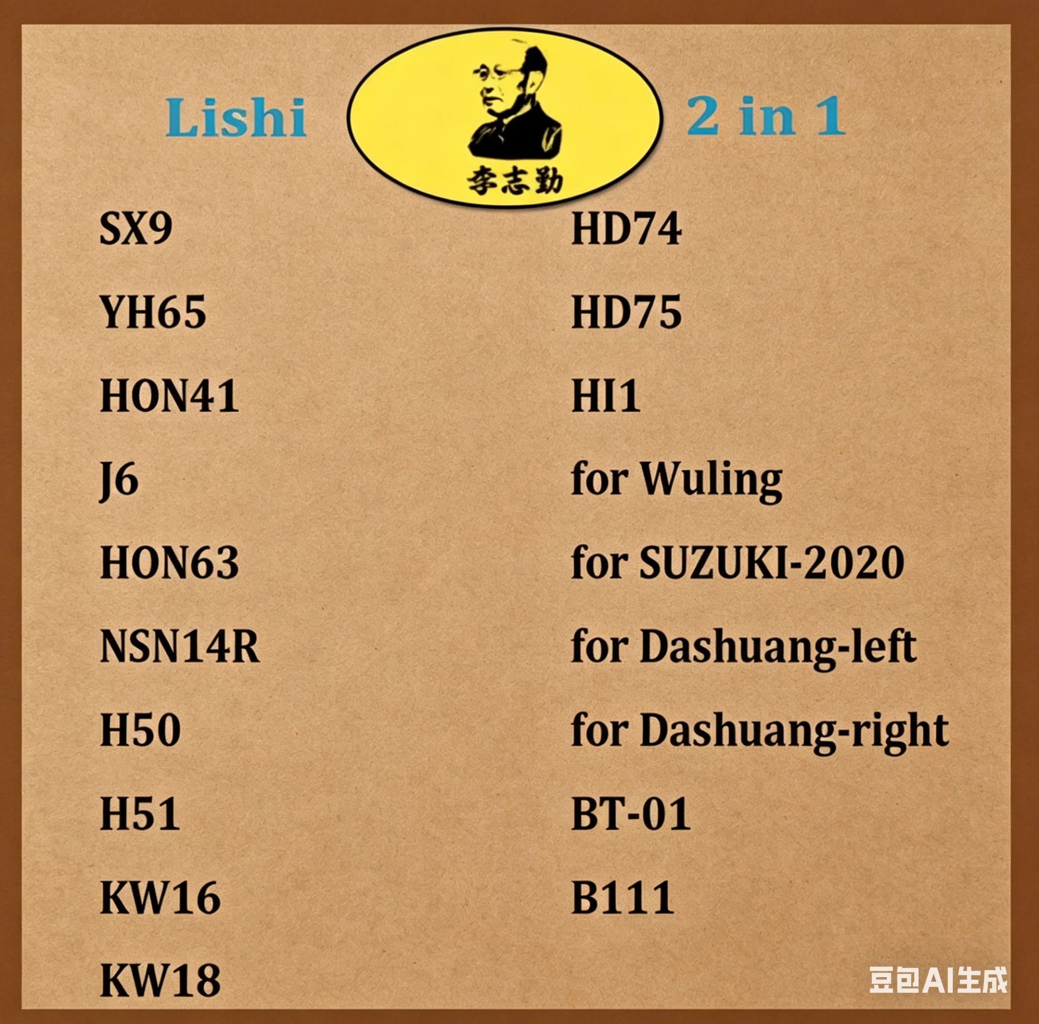 Lishi SX9 YH65 HON41 J6 HON63 NSN14R H50 H51 KW16 KW18 HD74 HD75 HI1 for Wuling for SUZUKI-2020 for Dashuang-left for Car Key