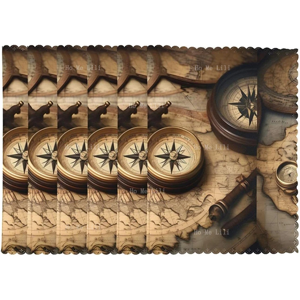 Compass And Old World Map Print Placemats Insulated Dinner Plate Mats