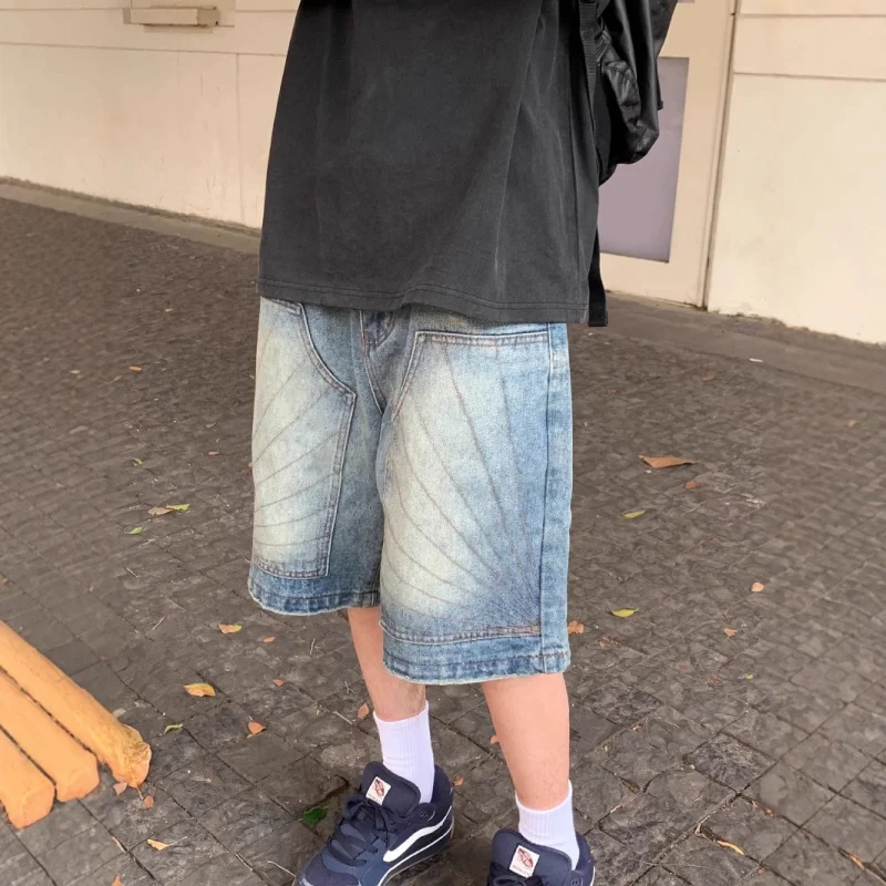 

American Style Washed Vintage Shorts Men Couples Retro Logging Wide-Leg Shorts Five-Point Shorts