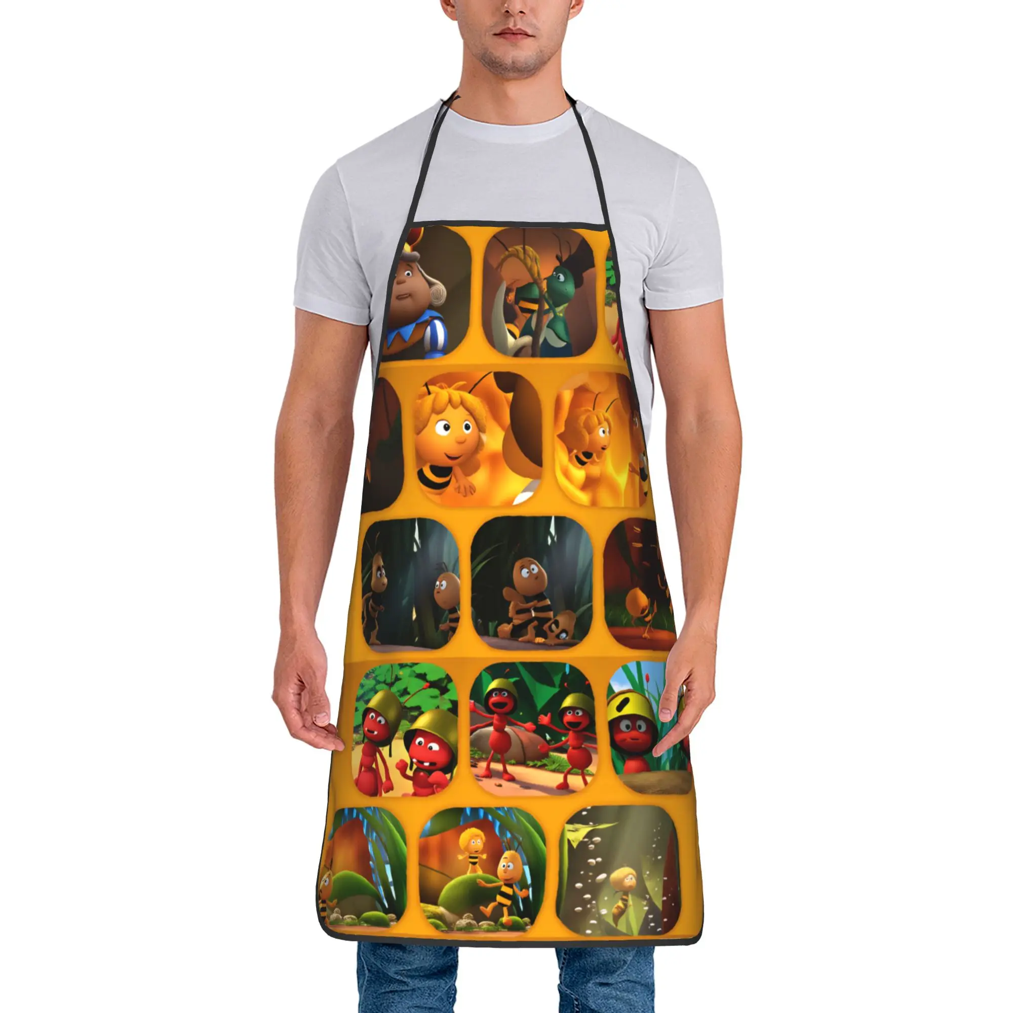 Maya The Bee With Flowers Apron Cartoon Household Manicure Kitchen Accessories Work Fashion Aprons without Pocket