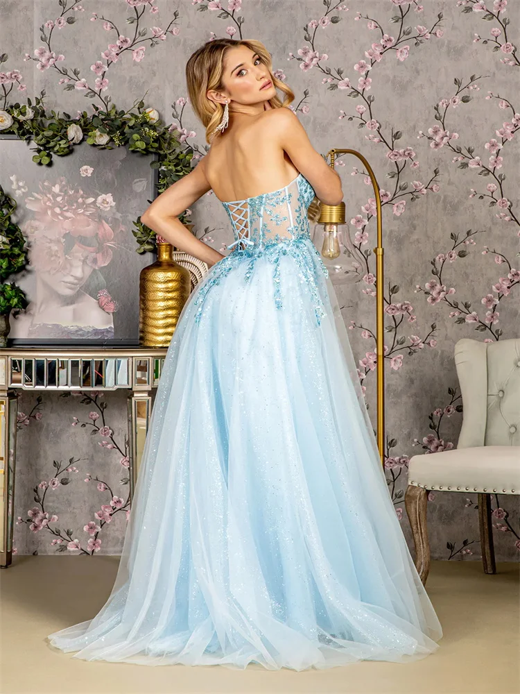 New Product Strapless Illusion Sweetheart Bodice A-Line Evening Dress Elegant Open Lace Up Back Floor Length With Ruffles Gowns