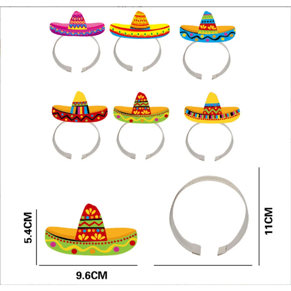 Diademas con temática mexicana para niños, sombreros de dibujos animados, fiesta de maquillaje, disfraces, accesorios, decoración de fiesta, Aro para el pelo, 6 piezas