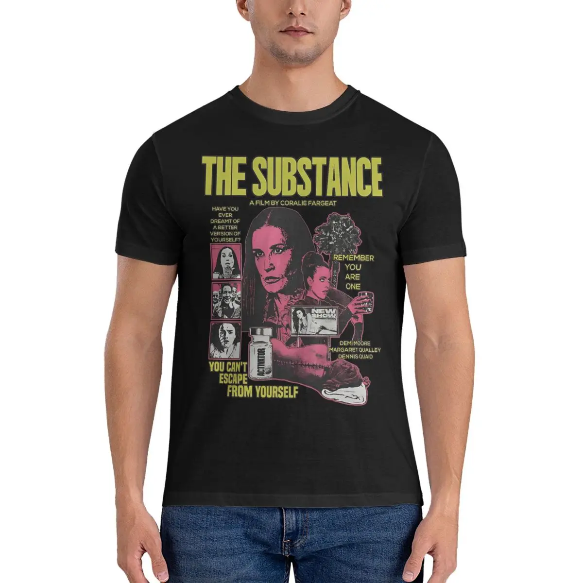 Retro The Substance T Shirt Men Women's Pure Cotton Novelty T-Shirt Round Collar Horror Movie Tee Shirt Short Sleeve Tops