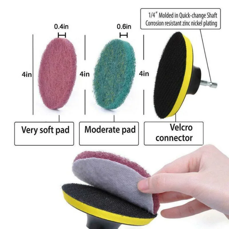 Imagem -06 - Tile Scrubber Scouring Pad Kit de Limpeza Broca Escova Disco Pad Titular Banheiro Pcs 4