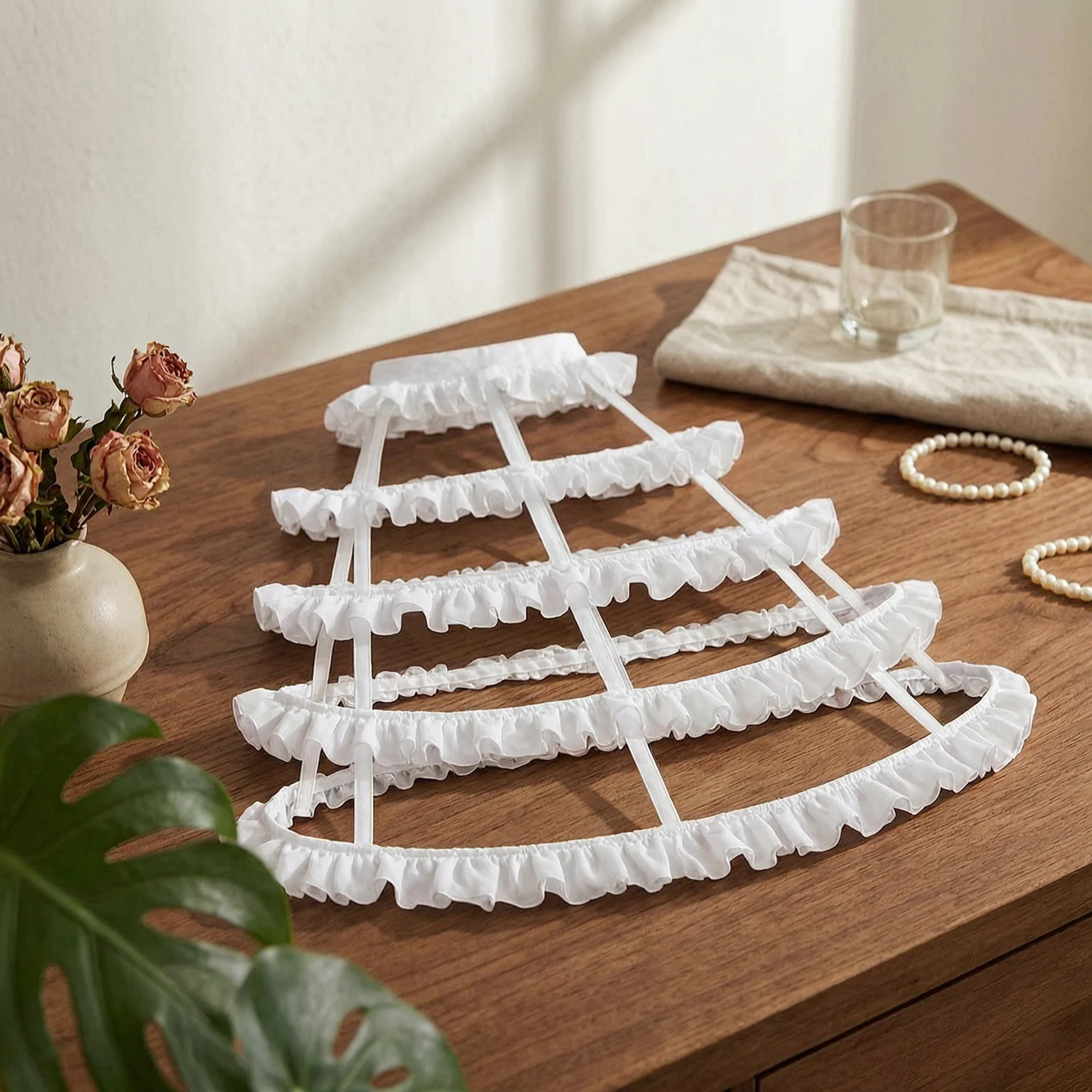 Hooped Petticoat Four-Tier Hoop Petticoat Underskirt Adjustable Waistband Full Shape Slip Skirt Structured Bones