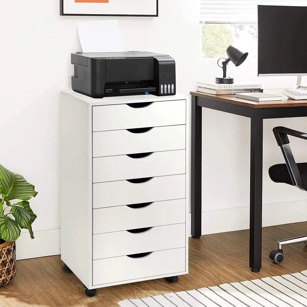 7 Der Storage Organizer on Wheels, Mobile ile Cabinet with Locking Casters, Tall Chest o Ders or Home Oice, White Rolling Storag