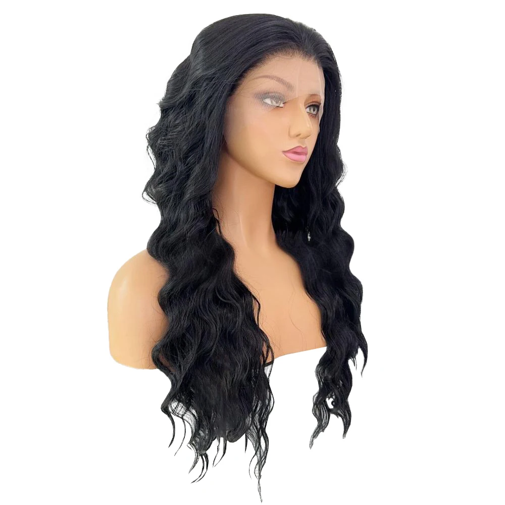 Venda de liquidação: cabelo sintético frontal de renda 13x4 ondulado preto de 26 polegadas, adequado para festas diárias femininas, peruca de alta qualidade com gancho à mão