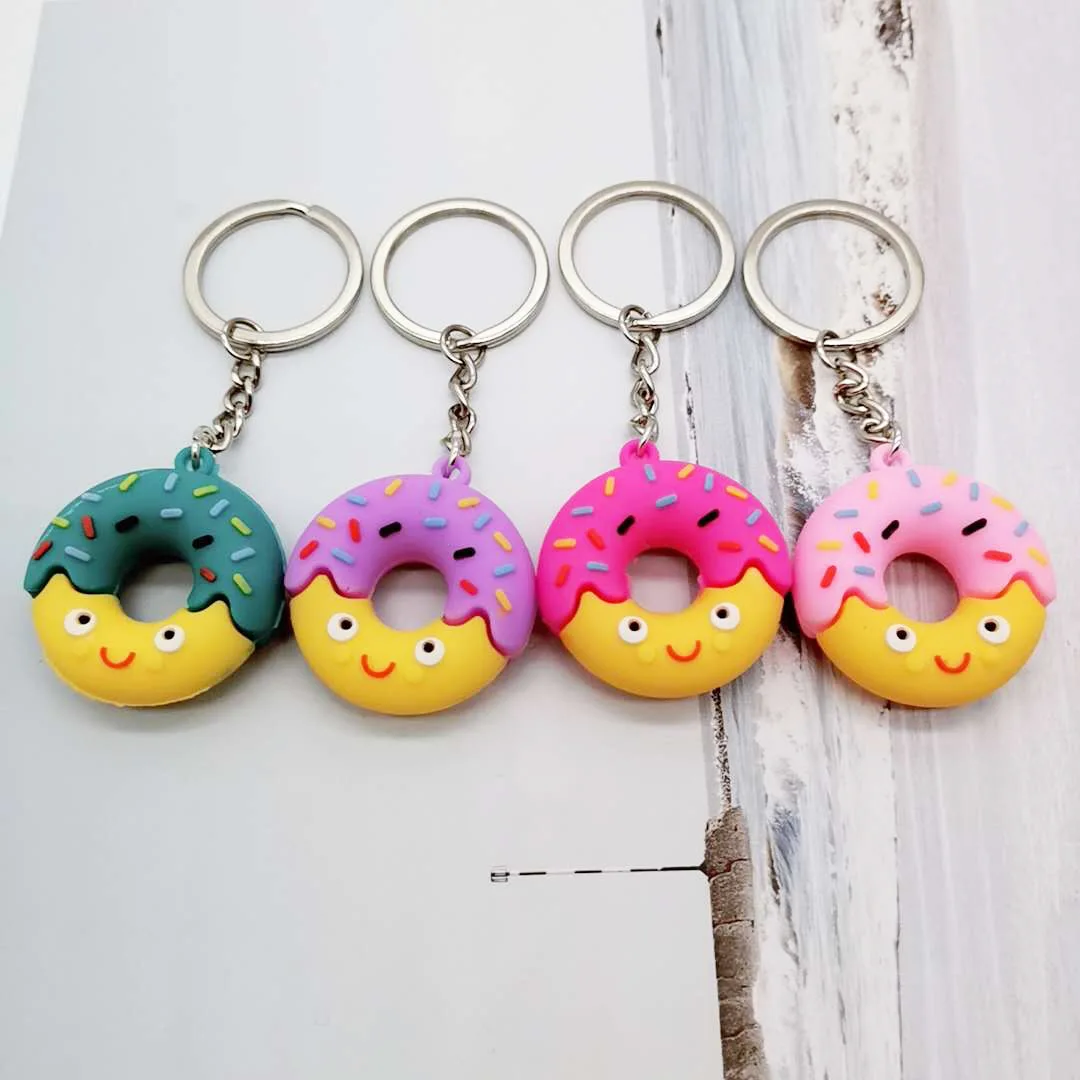 New Cute Donut KeyChain Simulated Food Key Chain Car Dessert Bag Pendant PVC Soft Gum Donut Gift Jewelry K6068