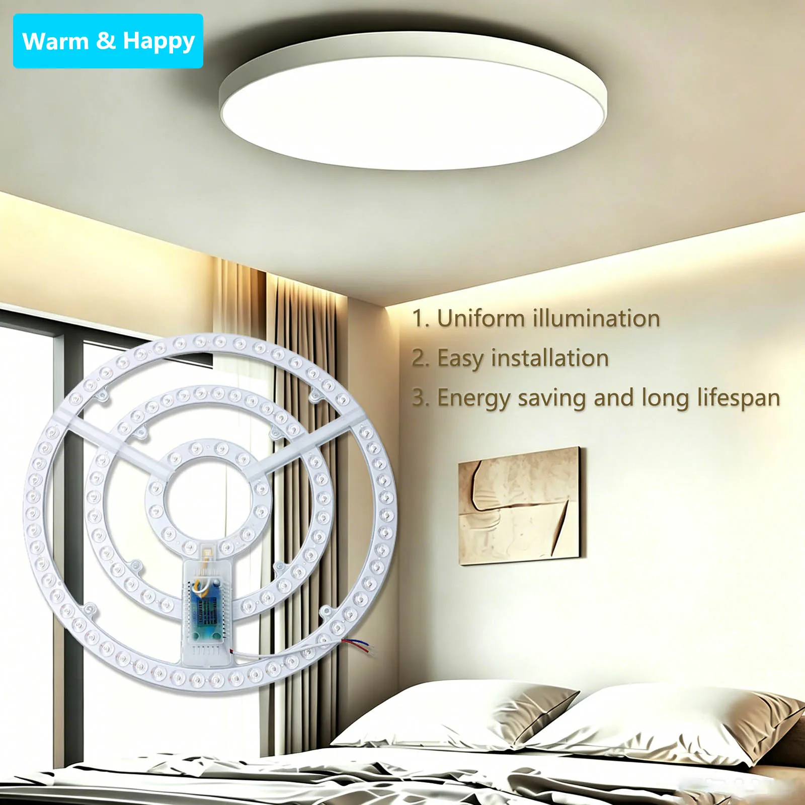 100W LED Panel Light Ceiling Light AC220V Circular Replacement Module 3200K 4200K 6500K Tri Color Dimming LED Light Accessories