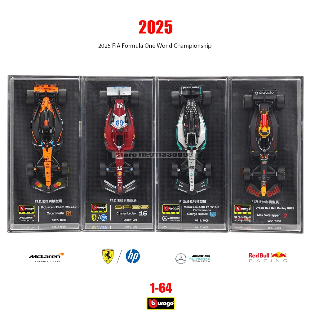 

Bburago 1:64 Mercedes-AMG 2025 F1 W16 #63 George Russell #12 Kimi Antonelli car model series children's Christmas boy gift toys