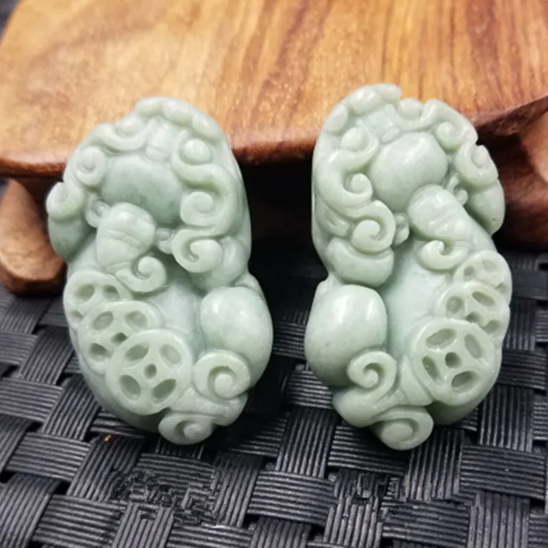 Natural Bean Green Guizhou Jade Handmade Carved Pixiu Pendant, Fashionable Boutique Jewelry, Men's and Women's Jade Necklace