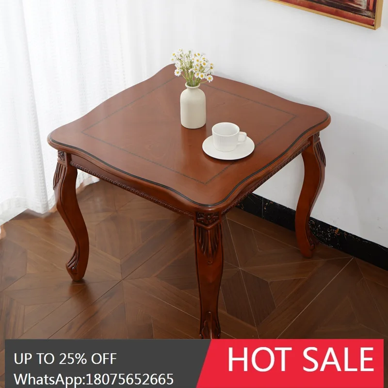 MJY European Style Sofa Simple and Beautiful Living Room Solid Wood Square Table Retro Wooden Home Use Square Shape
