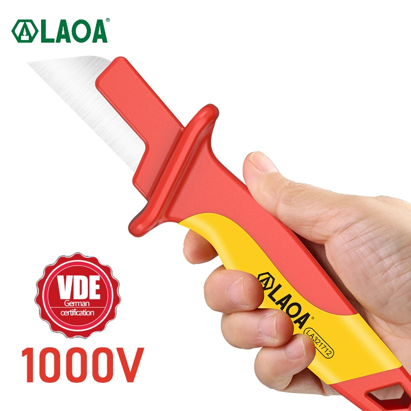 LAOA-cuchillo de electricista aislado VDE 1000V, cuchillo pelador de cables de voltaje resistente, gancho curvo recto, pelado de cables de hoja fija