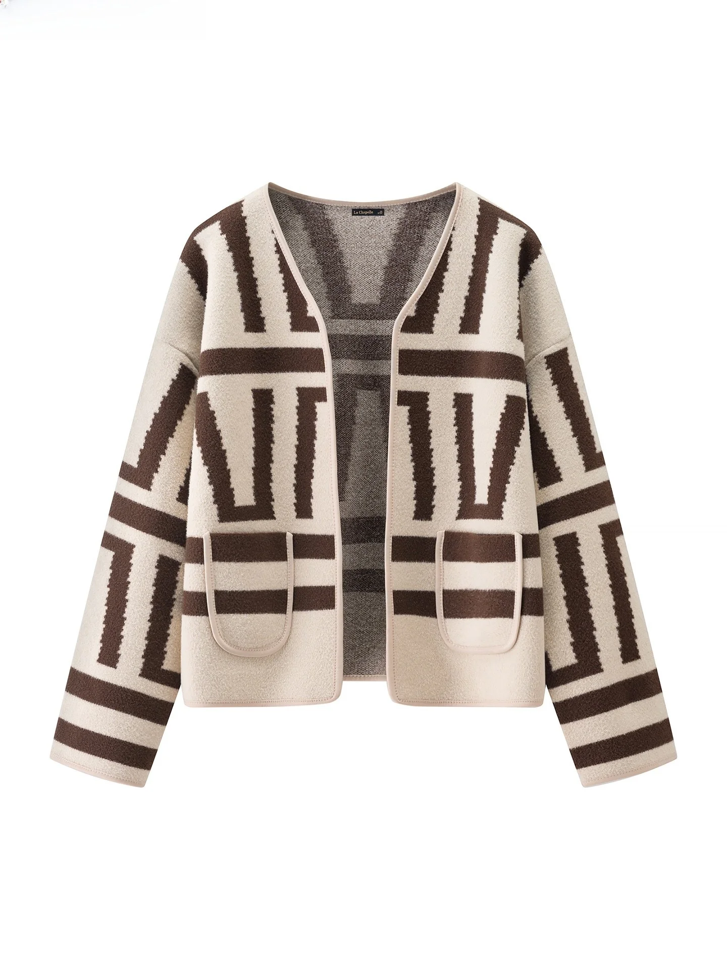 معطف لا شابيل الجديد لخريف هذا العام بتصميم كتل الألوان وأسلوب الكسول، كارديجان أنيق مفتوح للنساء الشابات