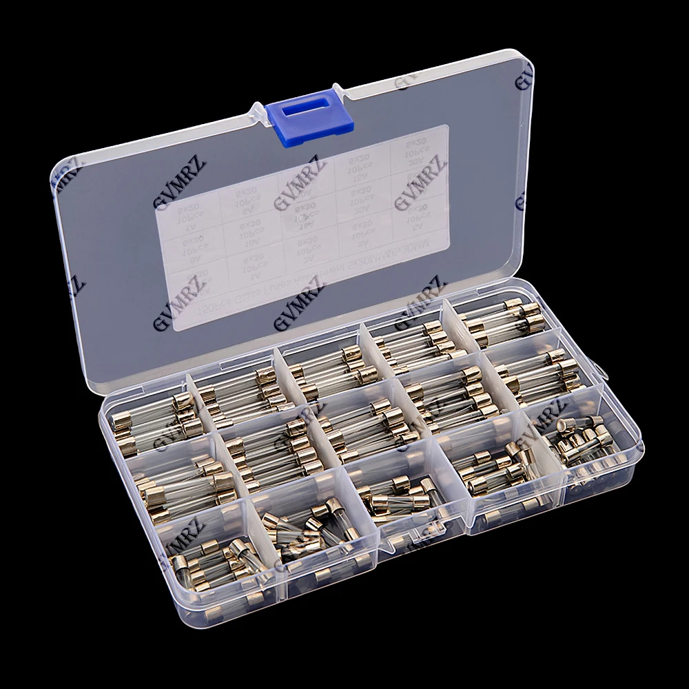 150Pcs 0.25A 0.5A 1A 2A 3A 15value 5x20mm 6x30mm Glass Fuse Assorted Kit Box 5A 8A 10A 15A 20A 30A