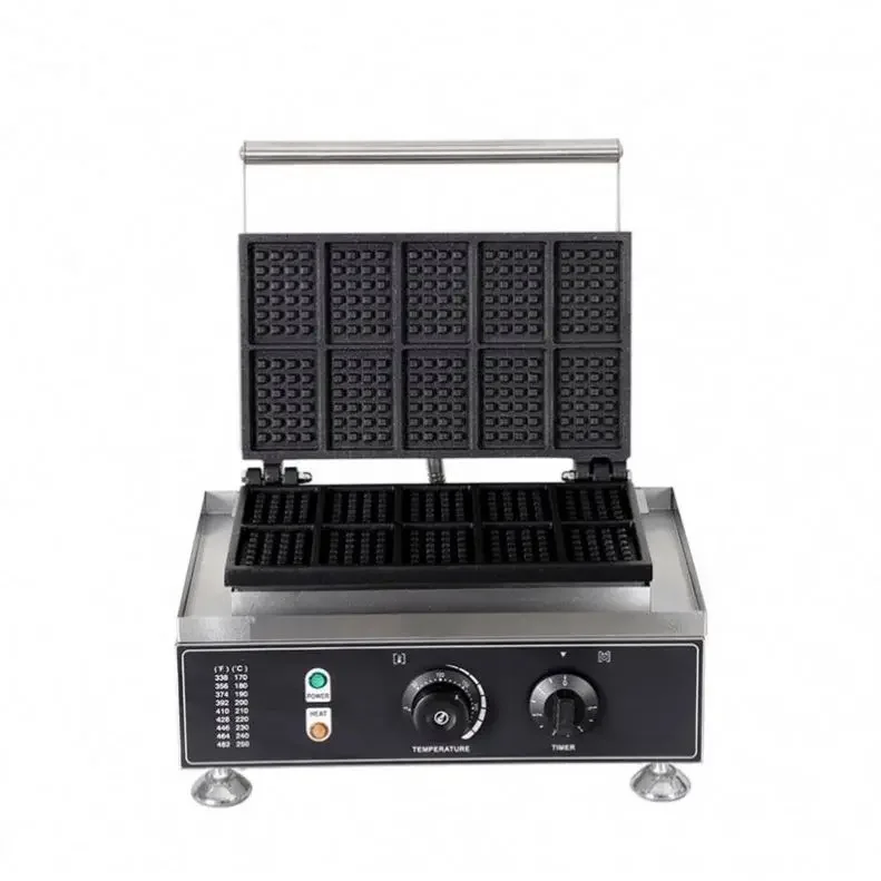 Factory Wholesale Commercial Rectangle Waffle Baker 10pcs Nonstick Electric Belgian Waffle Maker Machine Snack Machine