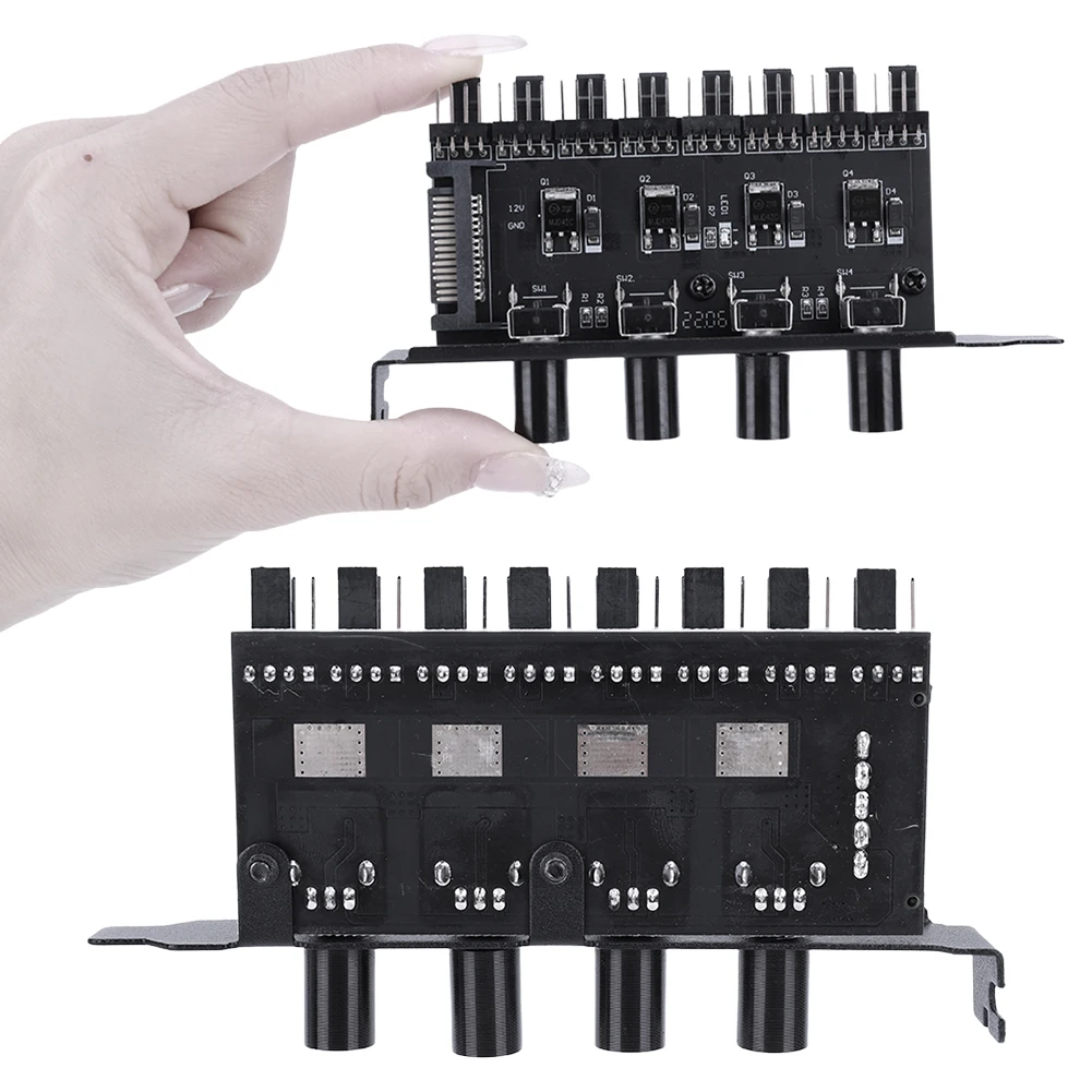 PC Fan Hub SATA/4 Pin Adapter 8 Channel PWM Hub Cooling Fan Speed Controller 4 Knob PC Case Cooling Fan Hub for CPU Chassis