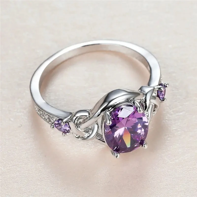 Huitan New Purple Cubic Zirconia Rings Women for Wedding Gorgeous Colored CZ Female Rings Temperament Elegant Jewelry Fancy Gift