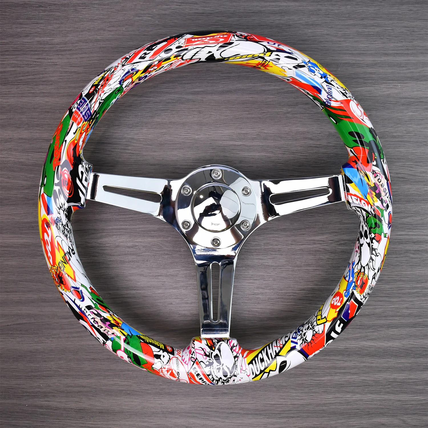 

Универсальный автомобильный модификация в стиле граффити из цельного дерева, 350 мм, гоночный интерьерный руль