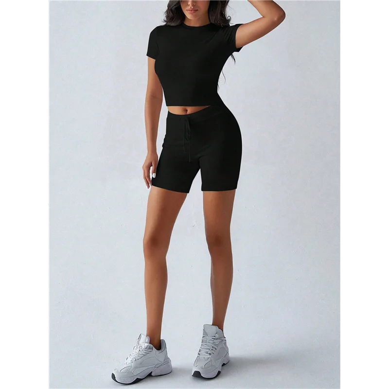 Setelan Olahraga Wanita Musim Panas A09P 2 Potong Celana Pendek Ketat