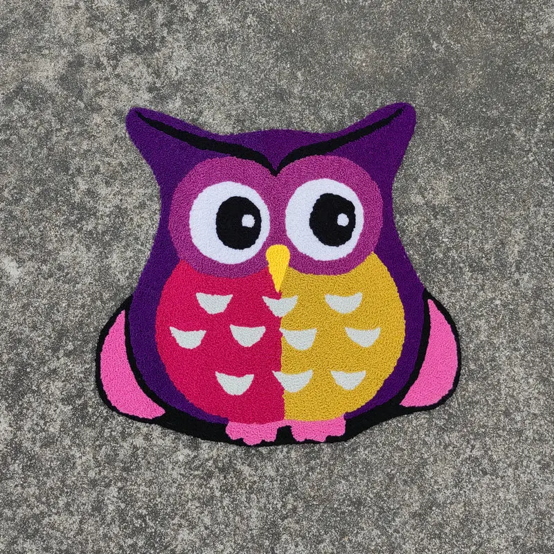 

Cartoon Owl Rug Irregular Shape Kids Bedroom Decor Animal Oval Carpets Child Play Pad Living Room Plush Anti-slip Washable Mat