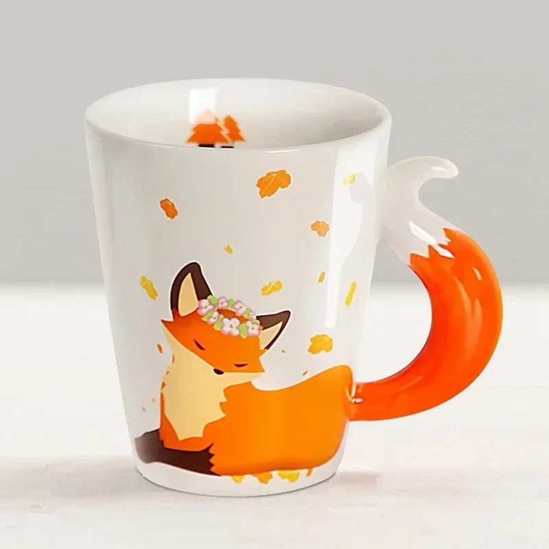 360ML Ceramic Cups Creative Fox Cartoon Coffee Mugs Anti-scalding Animal Pattern Office Home Cup Tea Milk Mug Children Gifts