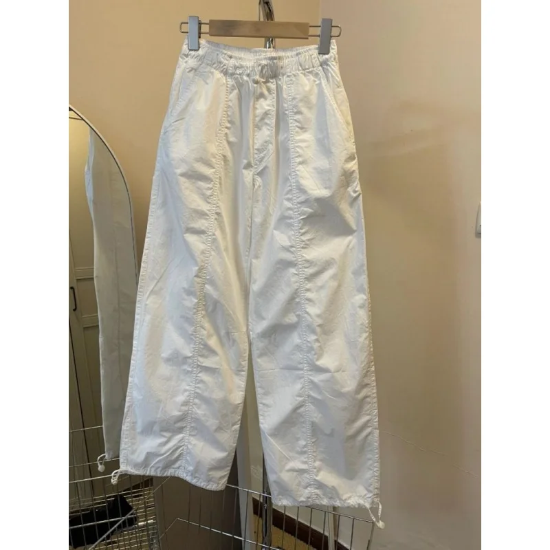 

plus Size 300 Pou Dstring Trousers Casual Workwear Loose Fit Straight Leg Wide Leg Pants ex Summer Elastic Waist