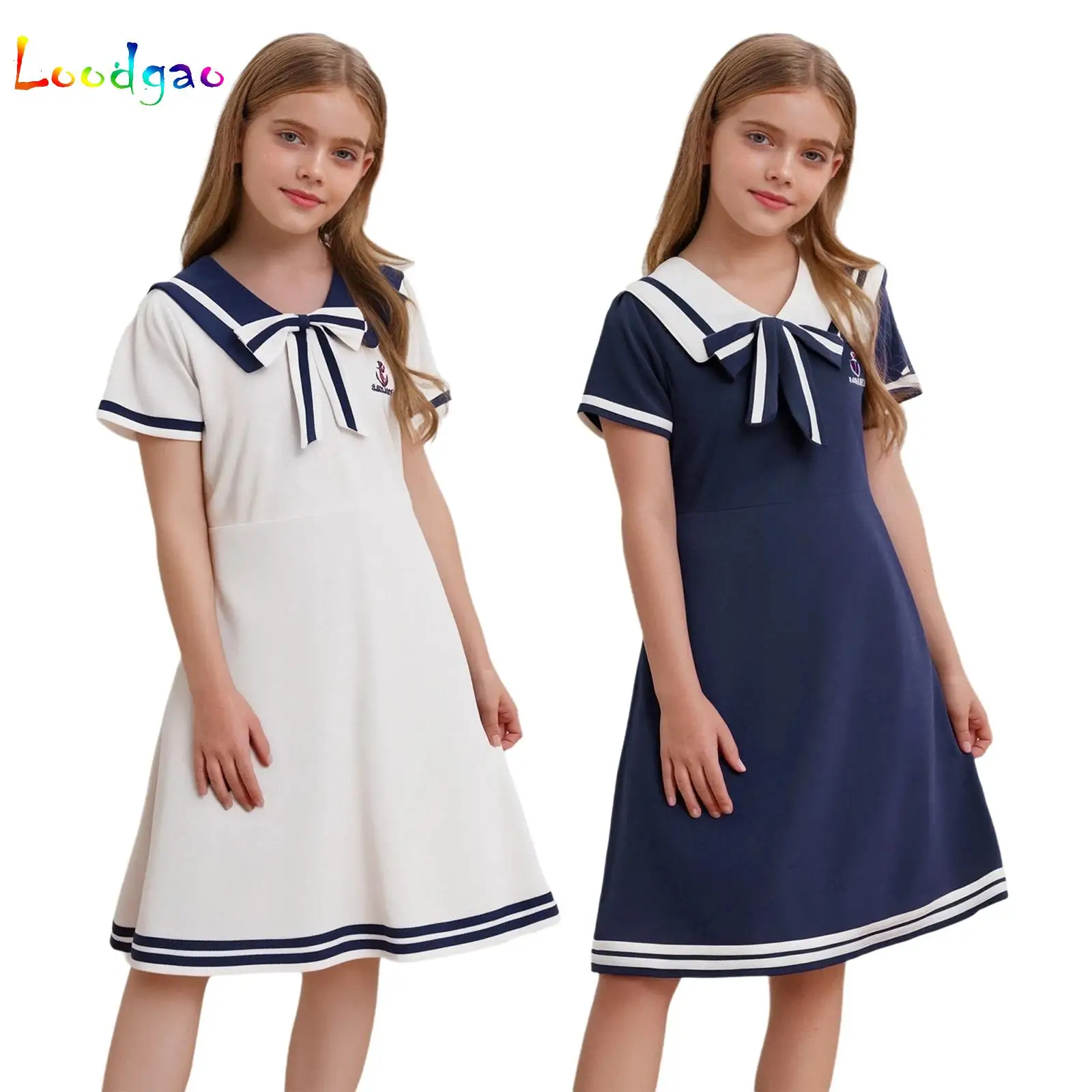 

5 6 8 10 11 13 Years Girls Navy Dress Summer College Style Fashion Little Princess Dress Birthday Gifts Children's Clothing
