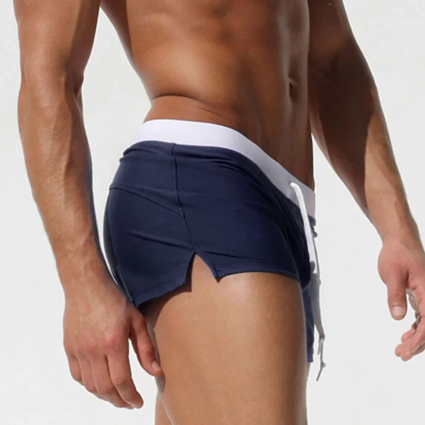 Herren Bade bekleidung niedrige Taille Surf Kofferraum schwimmen kurze sexy Persönlichkeit Badeanzug männliche Tasche schwimmen Strand brett kurze Männer Baden