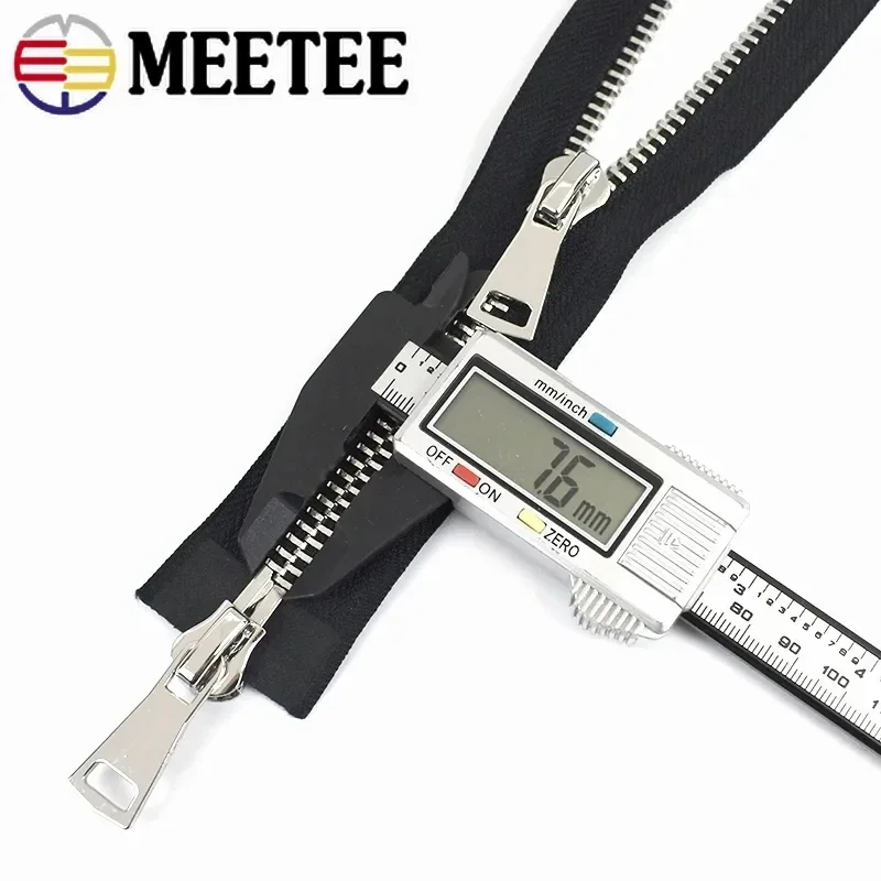 1Pc Meetee 8# 70/80/100/120cm Double Open End Metal Black Zippers Clothing Jacket Coat Outdoor DIY Sewing Zips Accessories