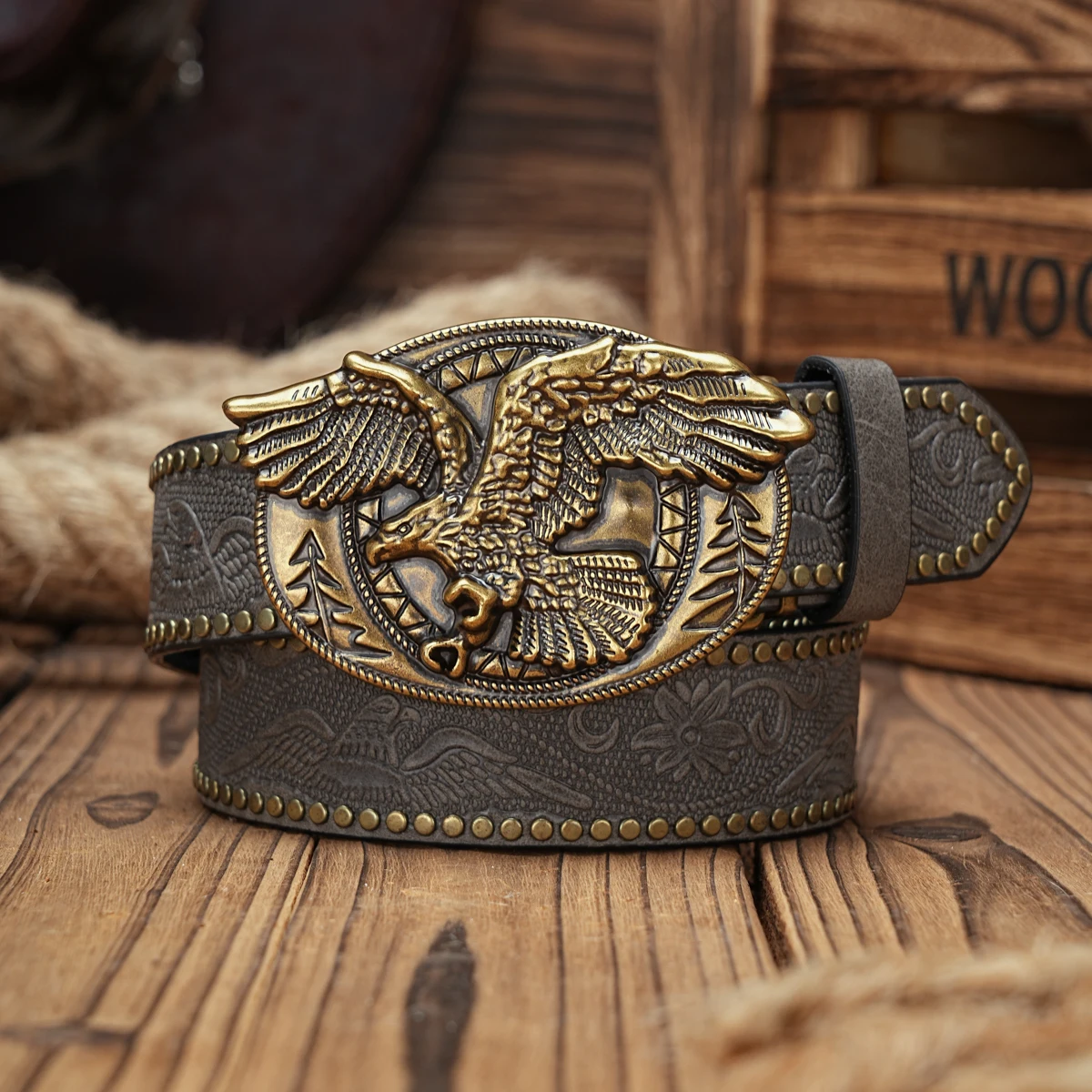 Men & Women-Western-Cowboy-PU Leather-Belts - Vintage horse Belt Floral Engraved Buckle Belt for Jeans