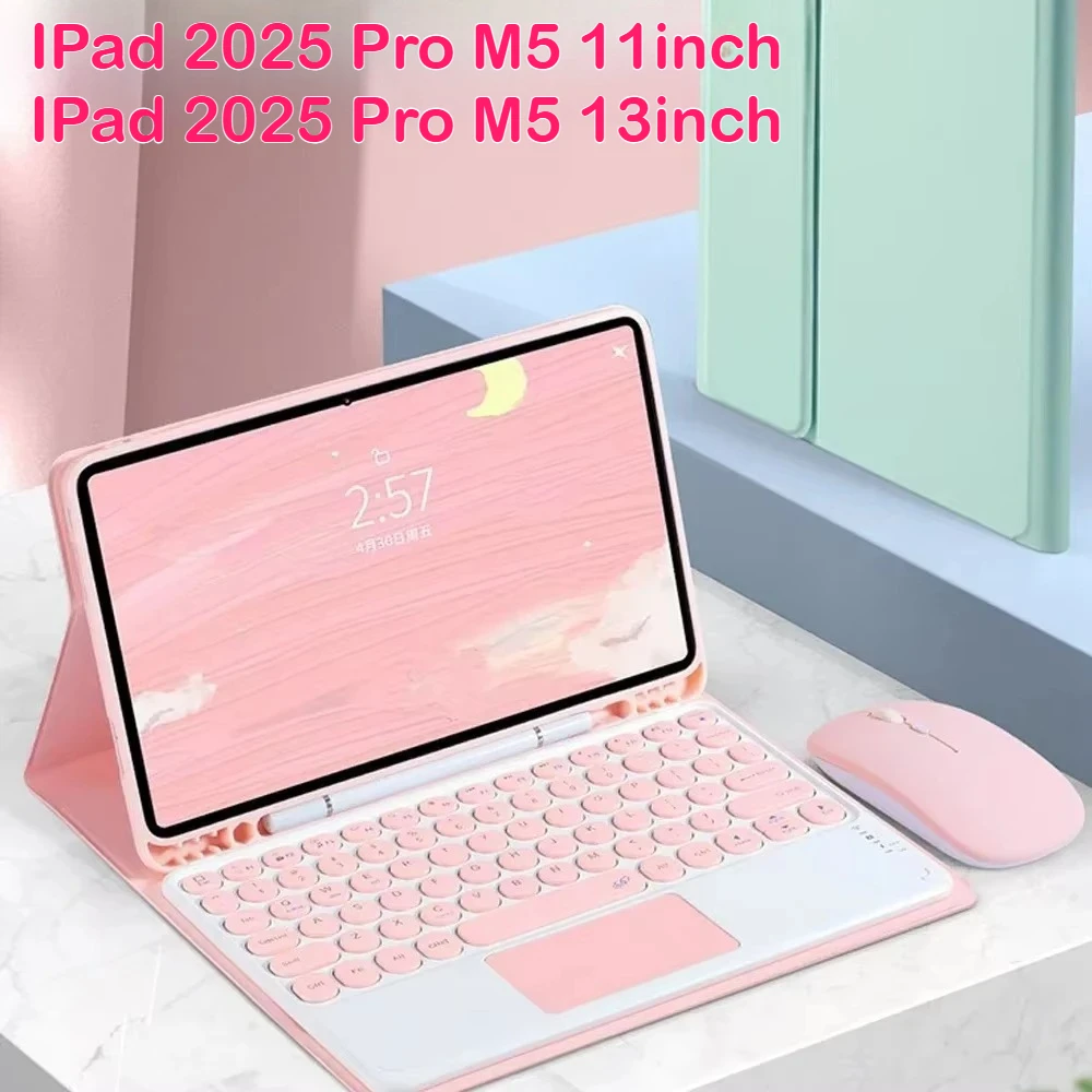 

Чехол для планшета из искусственной кожи с магнитной клавиатурой для нового iPad Pro M5, 11 дюймов, 13 2025, Bluetooth, беспроводная сенсорная панель, клавиатура, мышь, принципиально