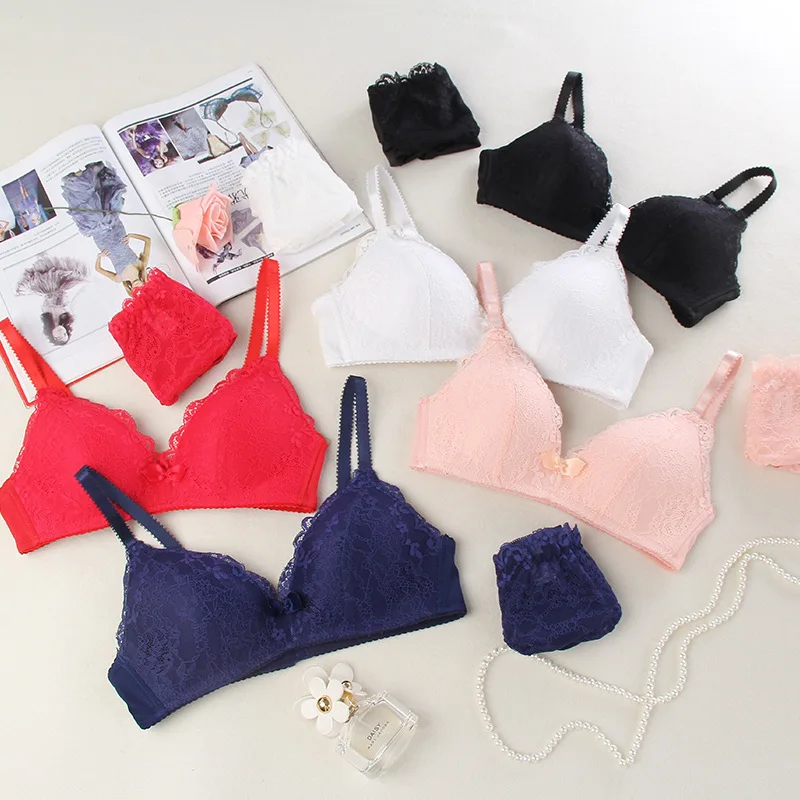

New One-Piece Sexy Lace Full Cup Underwear Steel Ring Thin Strap Bra Set Gathered Japanese Style Winter Collection Home Wear