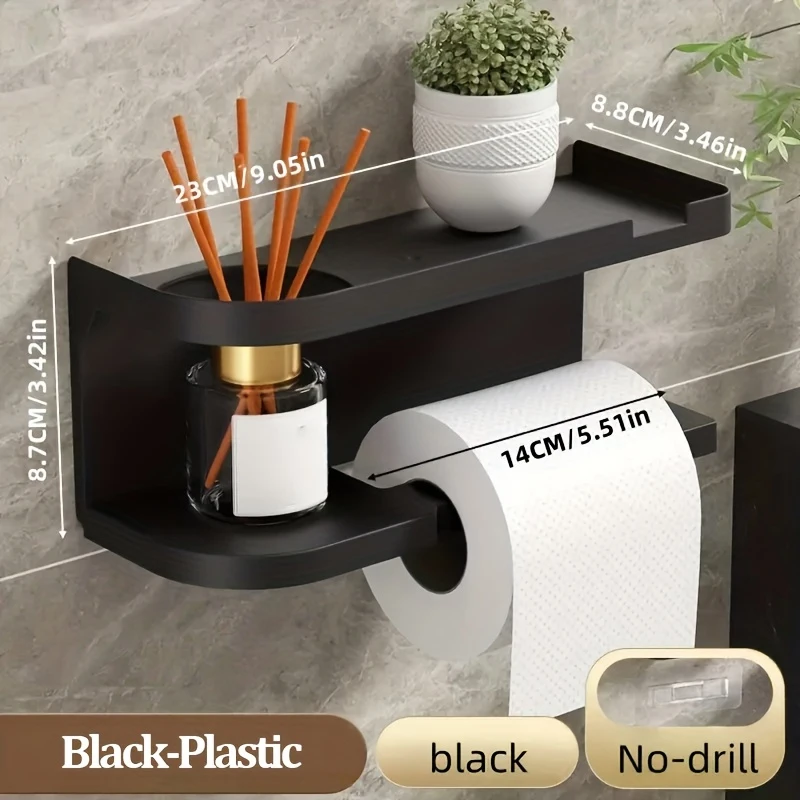 Selbstklebender Toilettenpapierhalter mit Telefonablage, Toilettenpapierrollenhalter aus Edelstahl zur Wandmontage – rostfrei