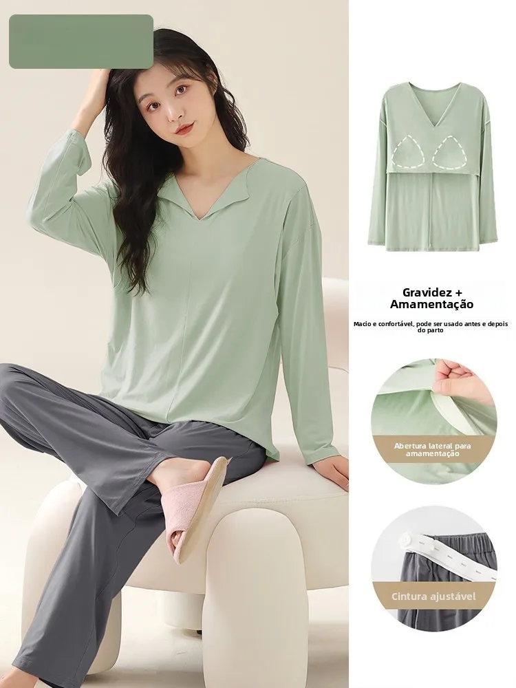 fenteng-care-産後寝間着-薄手長袖モーダルマタニティナイトガウン-胸パッド付き-授乳中の母親のためのホームウェア