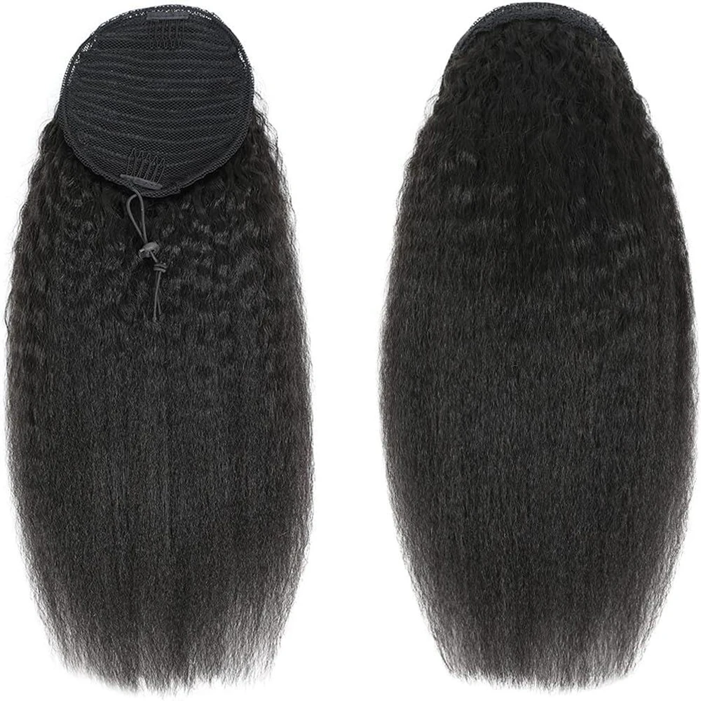 Kinky Straight Ponytail Human Hair Extensions Drawstring Ponytail Human Hair Ponytail Clip in Hair Extensions For Women