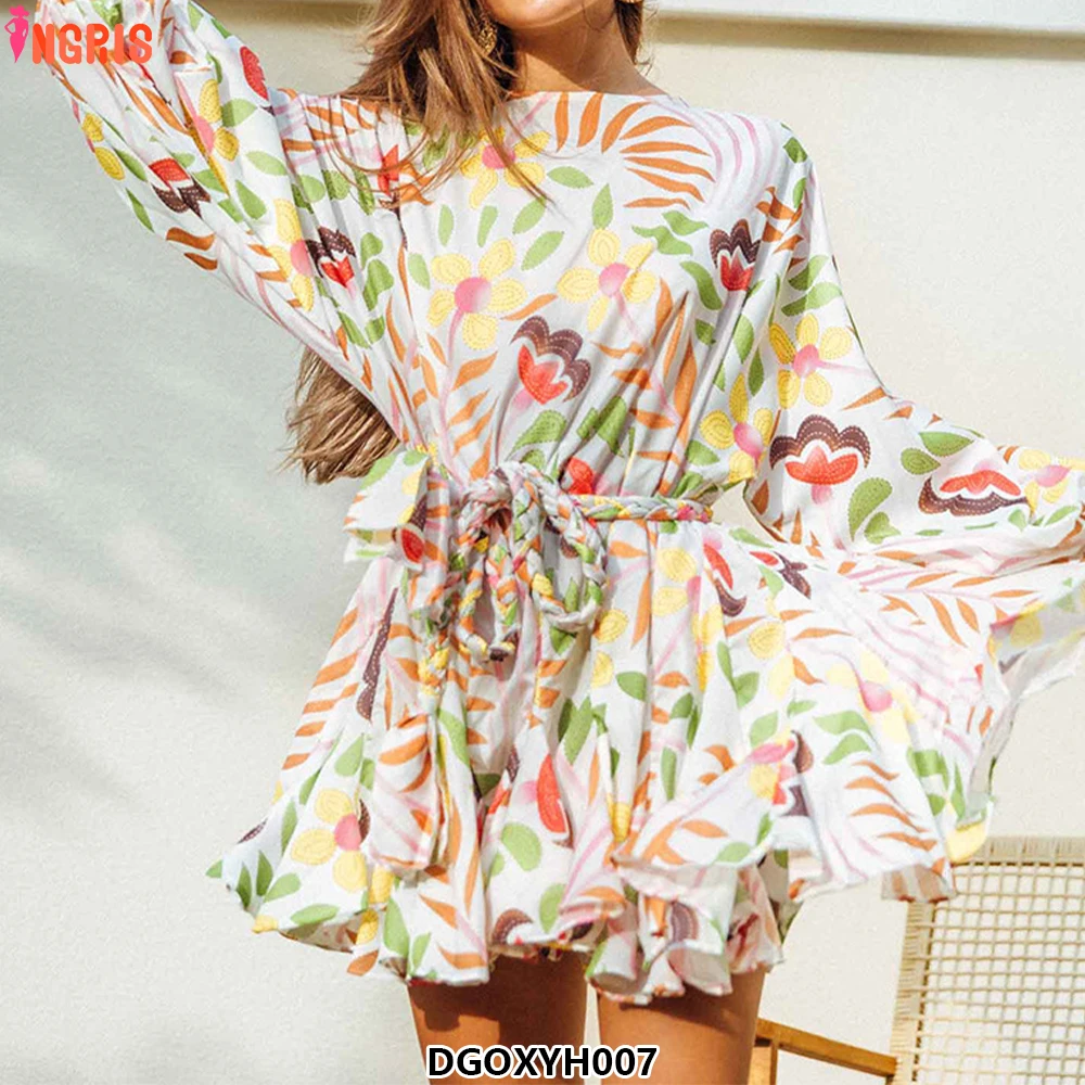 

Short Sleeve Women's Party Pleated Dress Bulk Mexican Individual Flower Art Printing Ladies Casual Dresses-DGOXYH007