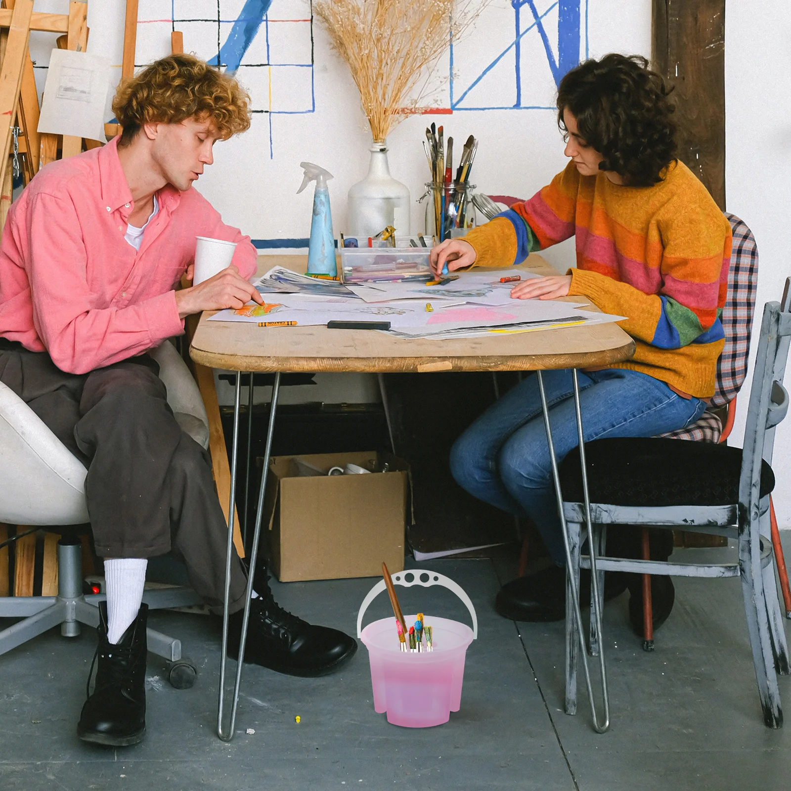 2 قطعة أحواض فرشاة الفنان دلاء غسيل بلاستيكية متعددة الوظائف فرشاة نظافة خلط لوحة المحمولة اللوحة أواني المياه #6