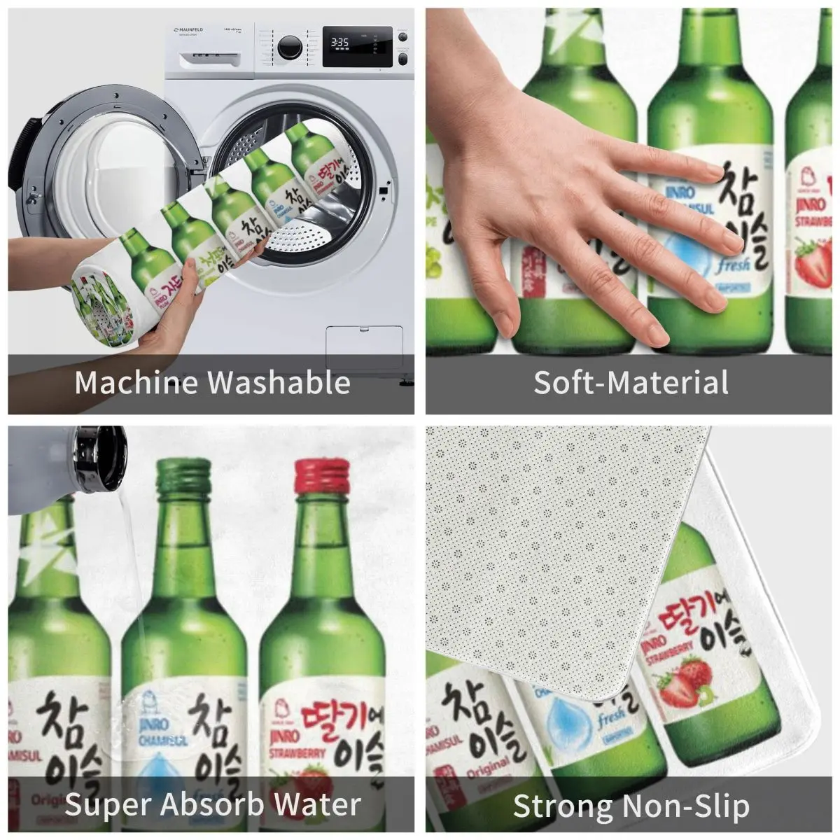 Jinro Soju 5 Flavours Anti-slip Doormat Floor Mat Dust-proo Carpet Rug for Kitchen Entrance Home Bedroom Footpad Mats