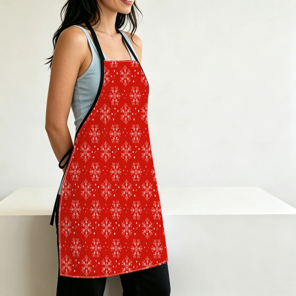 Festive Style Apron Red White Snowflake Pattern Kitchen Aprons Cooking Baking Protection Adjustable Bibs