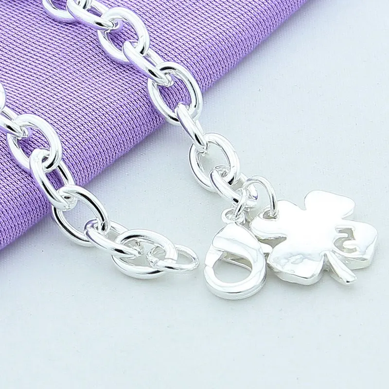 925 Sterling Silver Four Clover Charm Bracelet