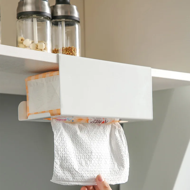 Hanging Non-punching Tissue Box Carbon Steel Paper Holder Large 23cm Kitchen Toilet Cabinet Paper Face Towel Storage Rack