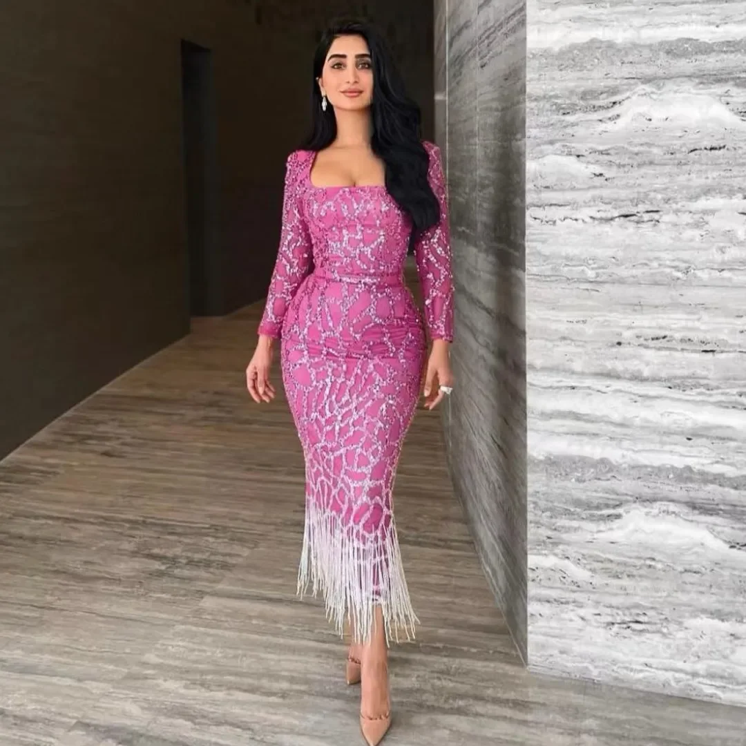 

Yipeisha Spark Prom Dresses Tassel Mermaid Gown Women Wear for Evening Party Long Sleeves Saudi Arabia Dubai Trumpet Bridal Dres