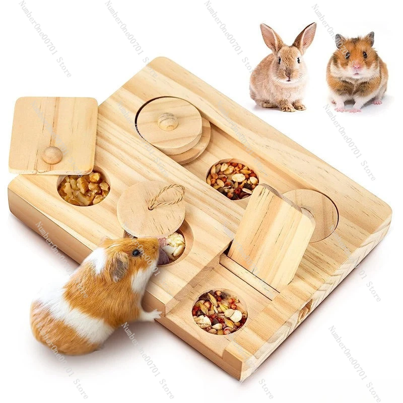 Wooden Hamster Foraging Toy Feeder, Natural Wood Snack Hiding Dish for Syrian Dwarf Hamster