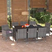 Garden dining group 9-tlg. With cushion PE rattan & steel frame robust construction for patio/balcony