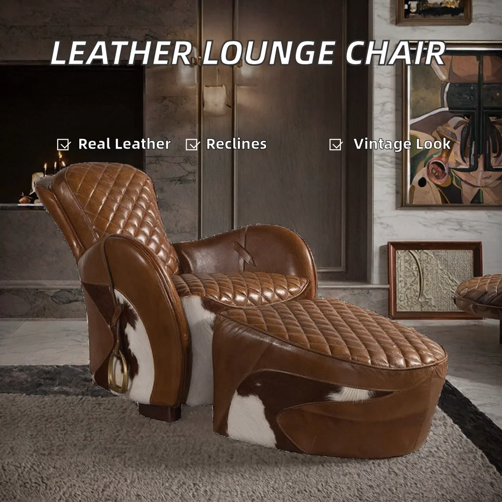 Customized Genuine Leather Reclining Contemporary Saddle Chair Living Room Lounge Chair Footstool Home Sofa Leisure
