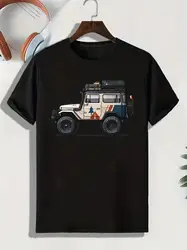 Men's Stylish Car Print T-Shirt - Comfy Summer Wear, Crew Neck, Perfect for Casual Outings & Resort Vacations