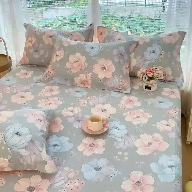 1PC 100% Cotton Floral Fitted Sheet - Single/Queen/King Size, Breathable Mattress Cover For Double Beds (No Pillowcase) - Image 6