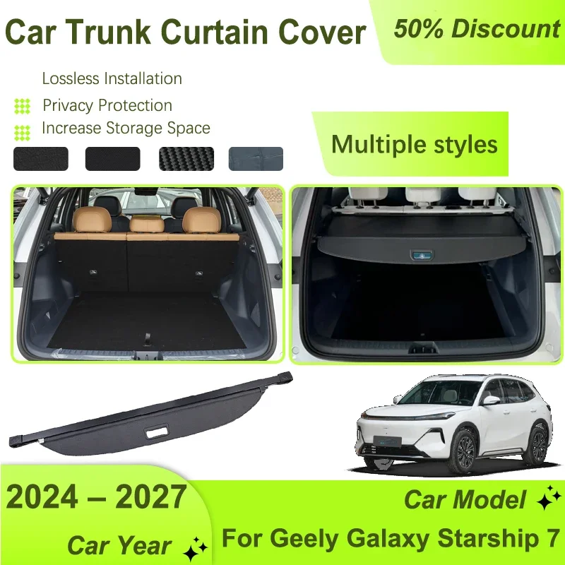 Car Cargo Cover For Geely Galaxy Starship 7 EM-i P145 2024~2027 Retractable Shelter Trunk Storage Rack Curtain Auto  Accessories